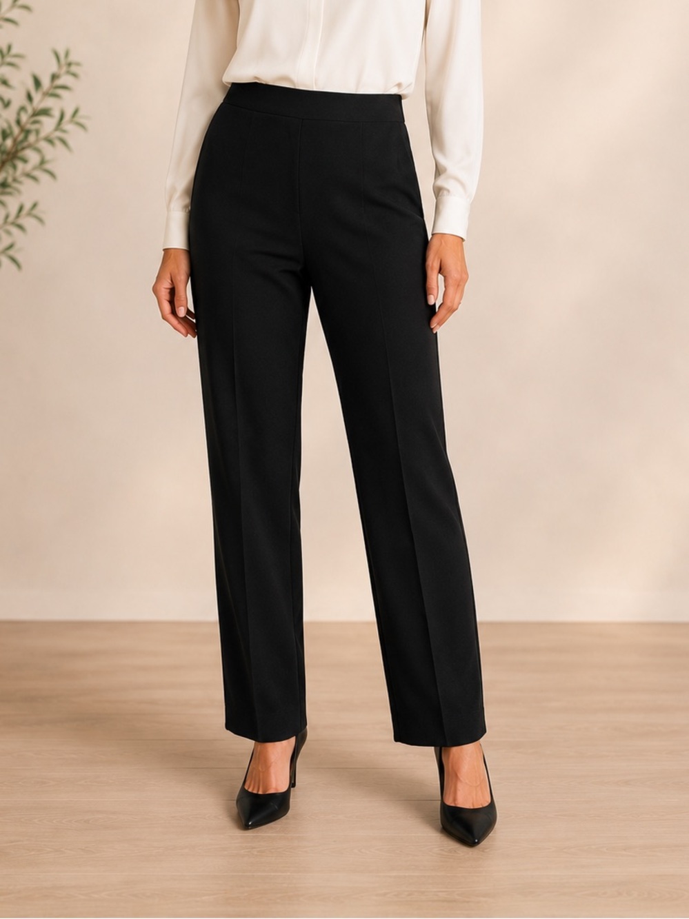 Doncaster Size 10 Solid Black Silk Dress Pants Trousers Straight Leg Classic